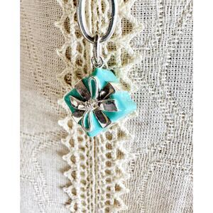 Tiffany & Co. Enamel Gift Box Present Charm Pendant in Silver